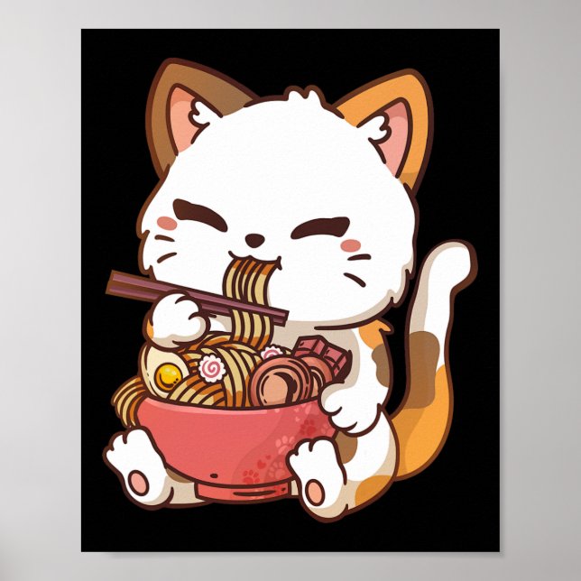 Poster Ramen Cat Anime Kawaii Cat Eating Ramen (Frente)