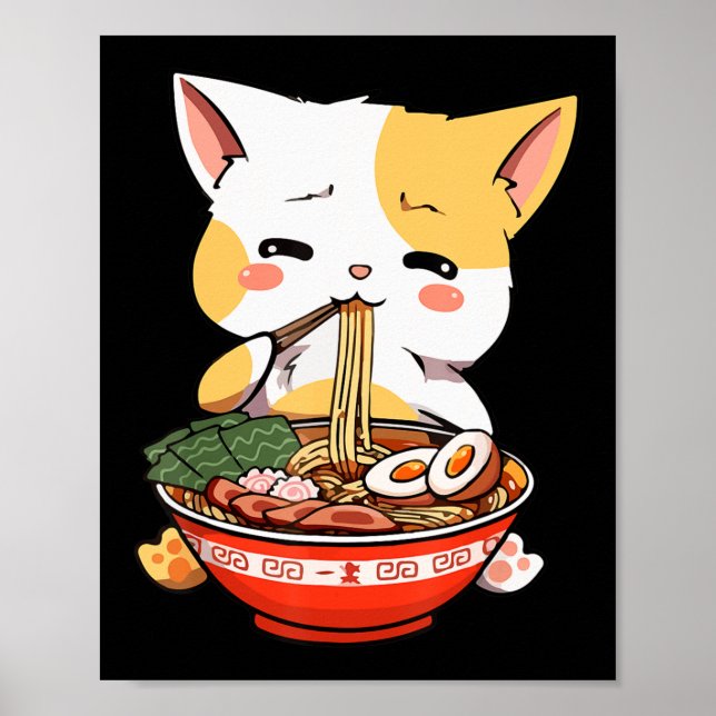 Poster Ramen Cat Comendo Noodles Kawaii Anime Merch Gift  (Frente)