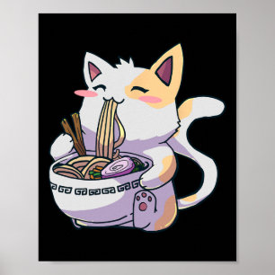 Poster Ramen Cat Kawaii Anime Japonês Kawaii Neko