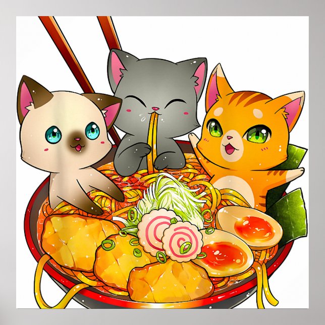 Poster Ramen Cat Kawaii Neko Anime Otaku Cats Japonês (Frente)
