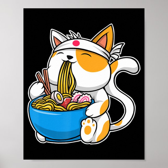 Poster Ramen Cute Cat Kawaii Anime Comida japonesa Neko C (Frente)