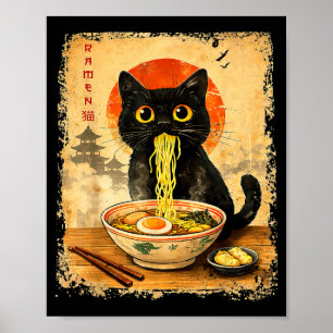 Poster Ramen de Gato Japonês Gráfico de Gato Engraçado An