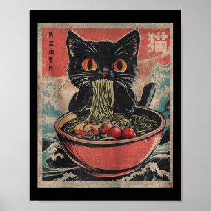 Poster Ramen de Gato Japonês Gráfico Divertido Kawaii de 