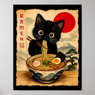 Poster Ramen de Gato Japonês Gráfico Divertido Kawaii Gat