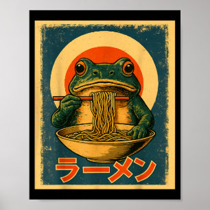 Poster Ramen de Sapo Divertido Kawaii Japonês Retro Sol N