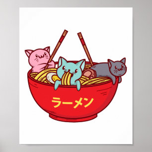 Poster Ramen japoneses adoráveis engraçados do gato do