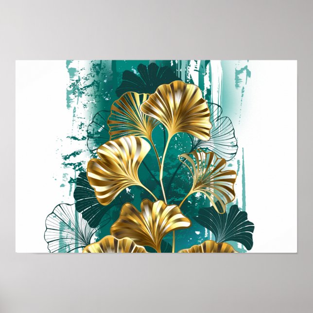 Poster Ramificação com Ouro deixa Ginko Biloba (Frente)