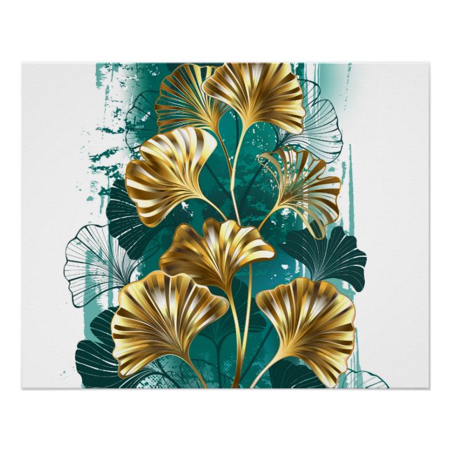 Pôster Ramificação com Ouro deixa Ginko Biloba (Frente)