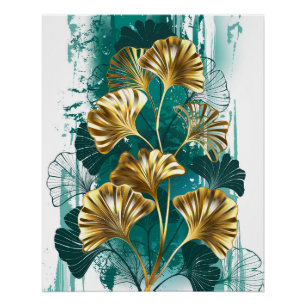 Pôster Ramificação com Ouro deixa Ginko Biloba