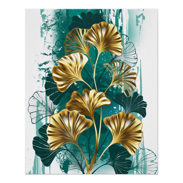 Pôster Ramificação com Ouro deixa Ginko Biloba (Frente)