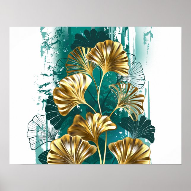 Poster Ramificação com Ouro deixa Ginko Biloba (Frente)