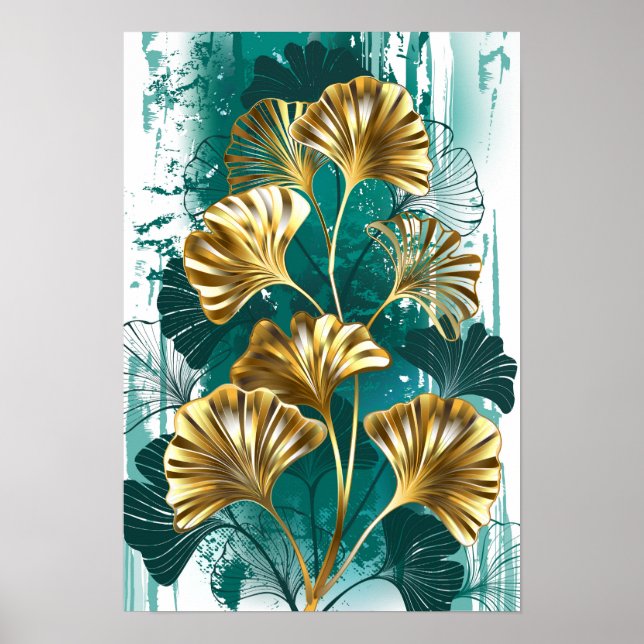 Poster Ramificação com Ouro deixa Ginko Biloba (Frente)