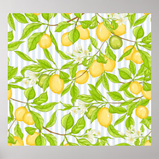 Poster Ramificação da árvore de limão: padrão sem costura