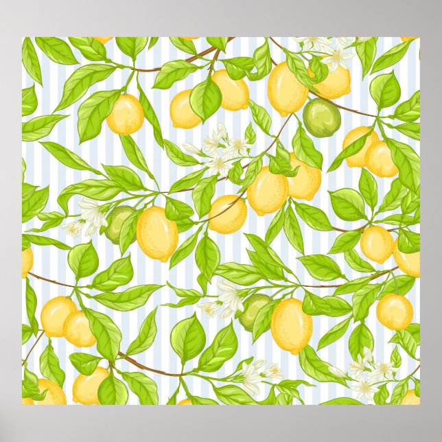 Poster Ramificação da árvore de limão: padrão sem costura (Frente)