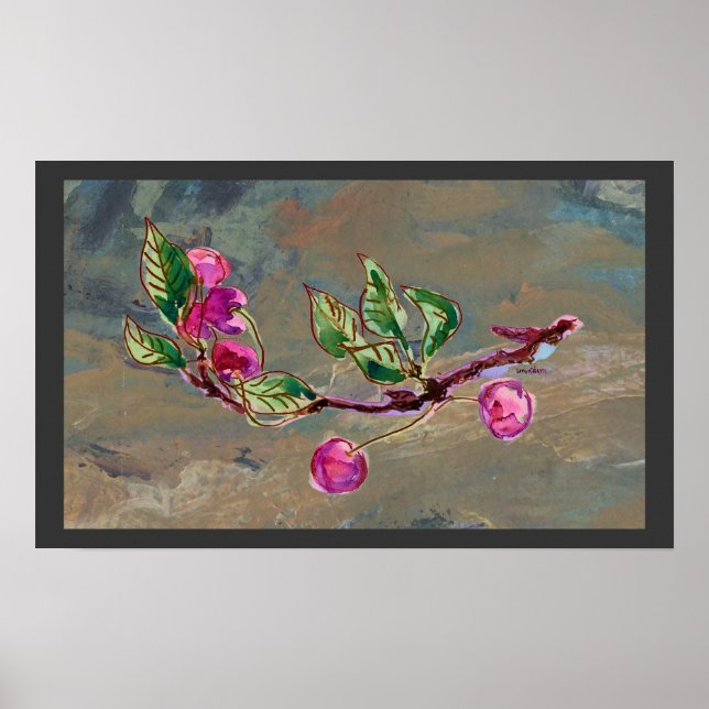 Pôster Ramificação de Cereja na cinza 1 (Frente)