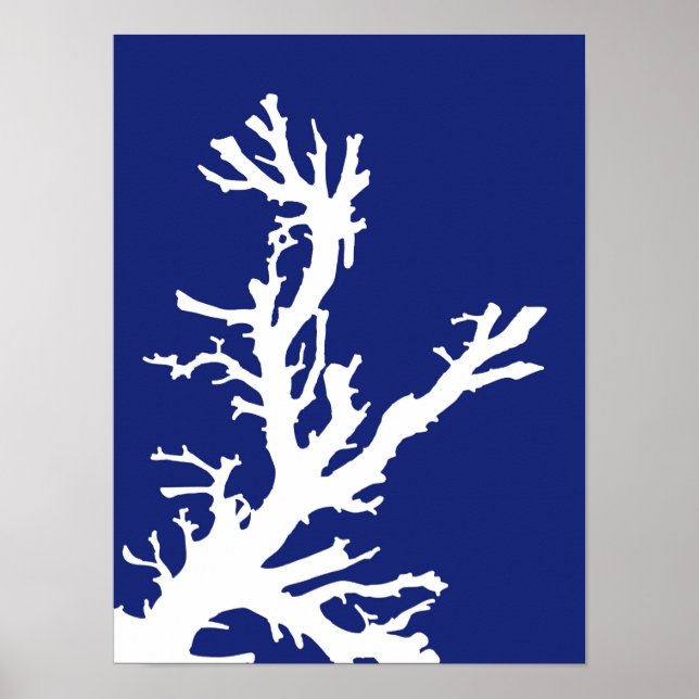 Poster Ramificação do coral, Marinho azul e branco (Frente)
