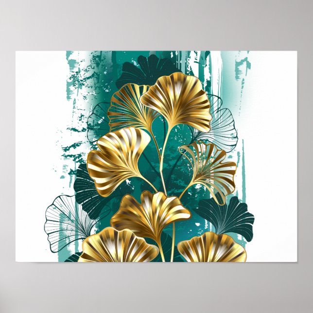 Poster Ramo com folhas douradas Ginko Biloba (Frente)