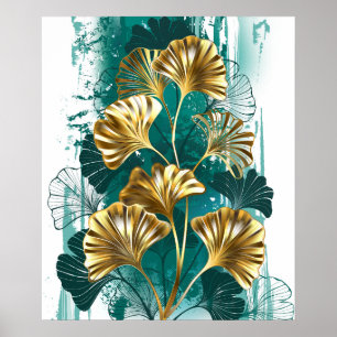 Poster Ramo com folhas douradas Ginko Biloba