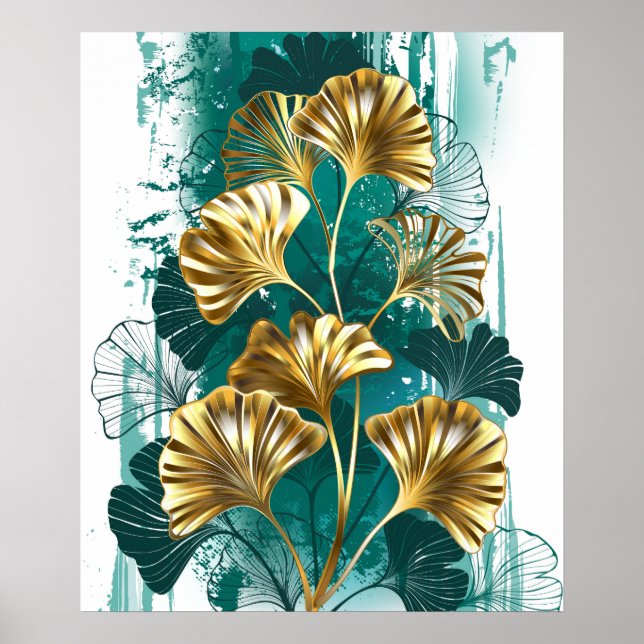 Poster Ramo com folhas douradas Ginko Biloba (Frente)