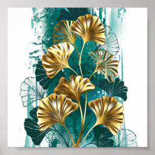 Poster Ramo com folhas douradas Ginko Biloba