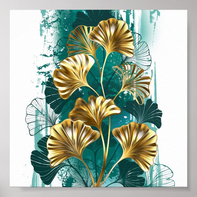 Poster Ramo com folhas douradas Ginko Biloba (Frente)