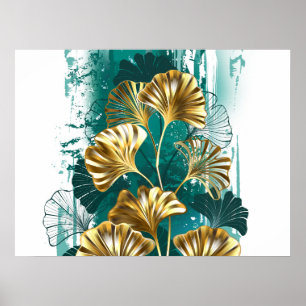 Poster Ramo com folhas douradas Ginko Biloba