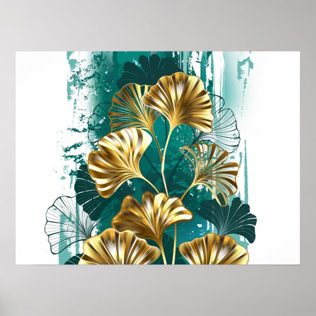 Poster Ramo com folhas douradas Ginko Biloba (Frente)