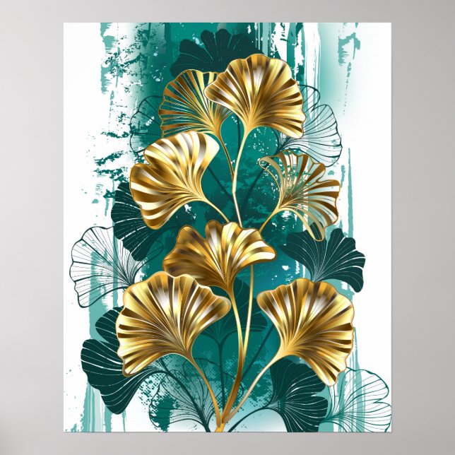 Poster Ramo com folhas douradas Ginko Biloba (Frente)