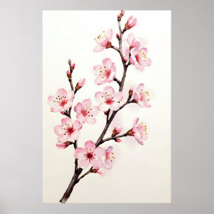 Poster Ramo de Flor de Cerejeira Aquarela