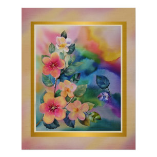 Pôster Ramo de primavera em aquarela colorida com flores