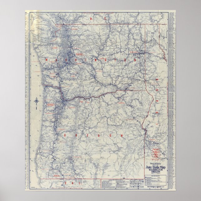 Pôster Rand McNally Official 1925 Auto Trails Map (Frente)