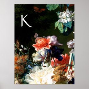Poster RANEMONES, FLORES, FLORAL MONograma PRETO Borbolet