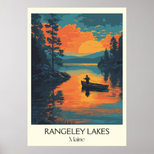 Poster Rangeley Lagos Maine Vintage Forest Sunset Art