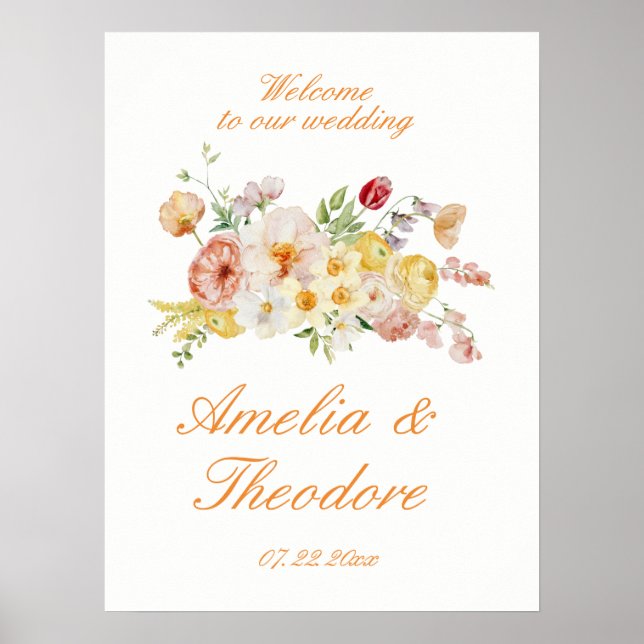 Poster Ranunculus Garden Wedding Welcome Sign (Frente)