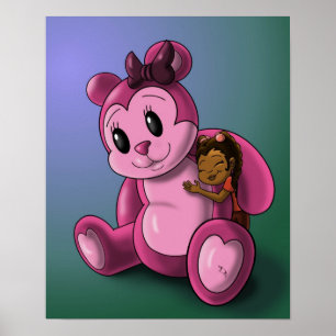 Poster Rapariga Americana Africana e Urso de Teddy