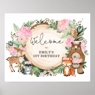 Poster Rapariga Animais da Floresta Rosa, Boas-vindas