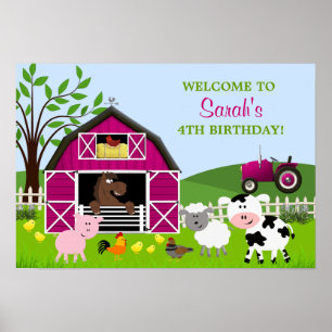 Poster Rapariga Barnyard Fazenda Animal Aniversário Poste