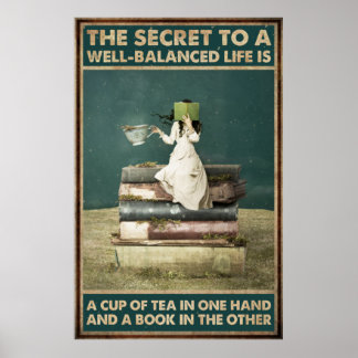 Poster Rapariga Beba Chá E Amor Lendo Livro