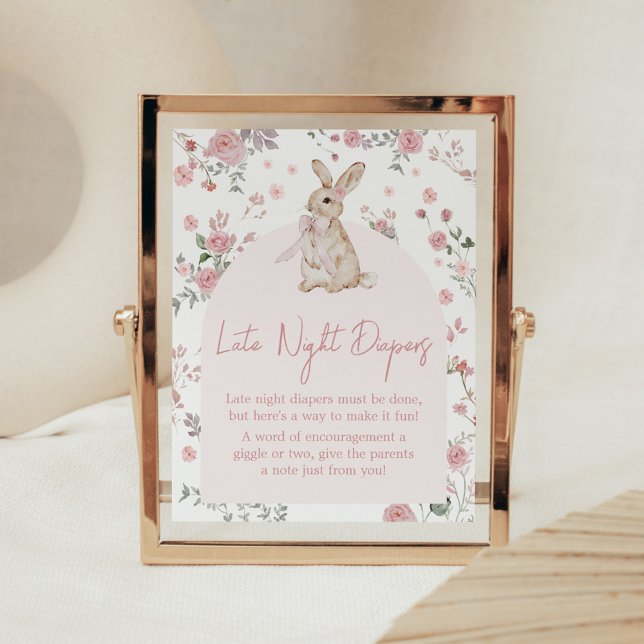 Poster Rapariga Chá de fraldas Tarde Fraldas Noturnas (Pink Some Bunny Baby Shower Late Night Diapers Sign)