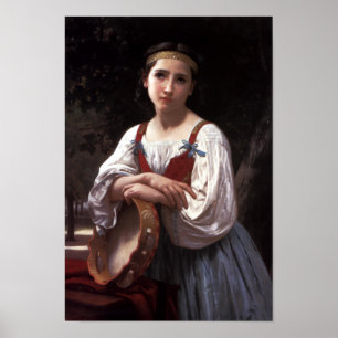 Pôster Rapariga cigana com tambor basco de Bouguereau Imp