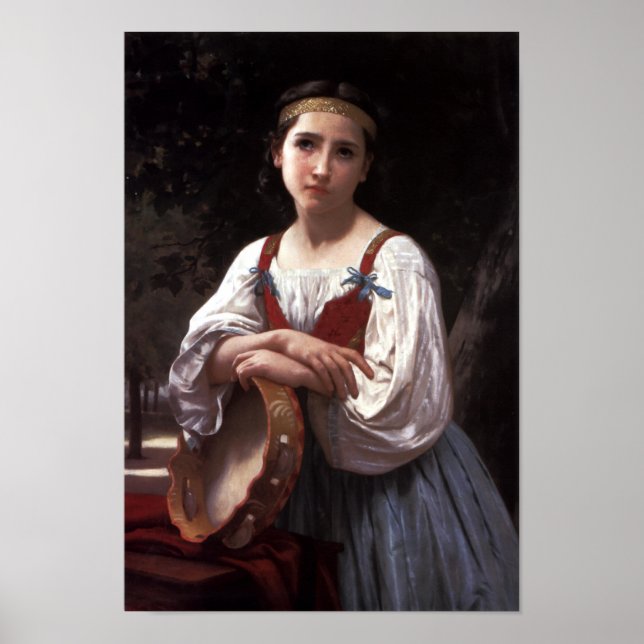 Pôster Rapariga cigana com tambor basco por Bouguereau Im (Frente)
