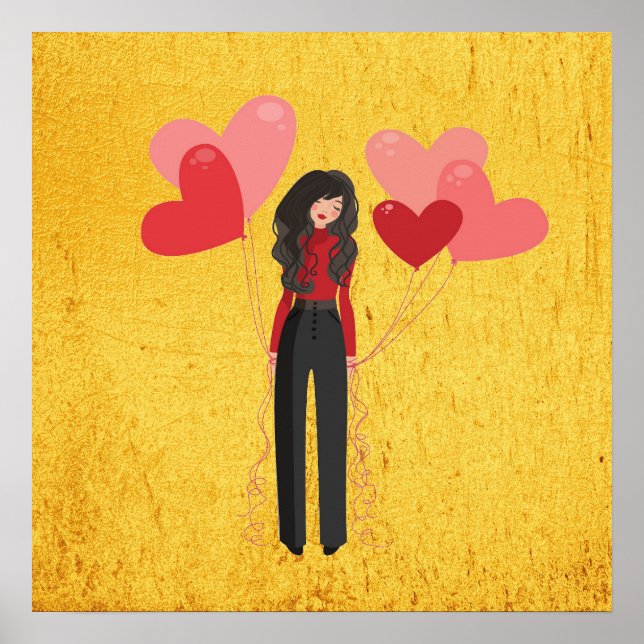 Poster Rapariga com balões brancos (Frente)