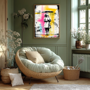 Poster Rapariga com Guarda-chuvas - Arte de Grafite Urban