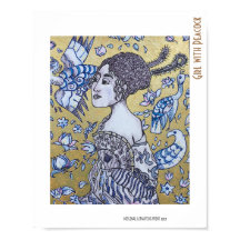 Rapariga com ouro de Peacock e retrato de desenho 