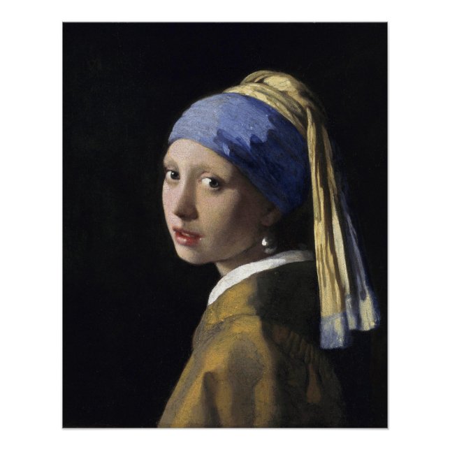 Pôster Rapariga com pérolas a ouvir Johannes Vermeer Glos (Frente)