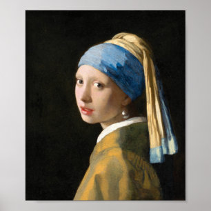 Poster Rapariga com pérolas a ouvir por Johannes Vermeer