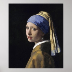 Pôster Rapariga com pérolas a ouvir por Johannes Vermeer