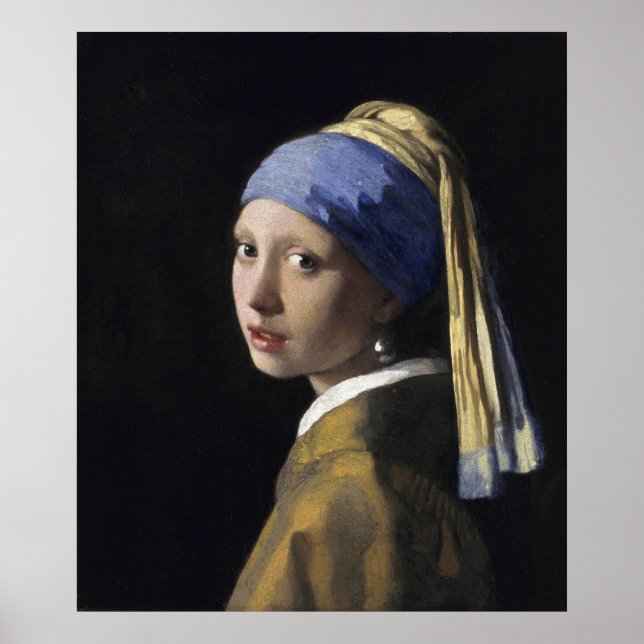 Pôster Rapariga com pérolas a ouvir por Johannes Vermeer (Frente)