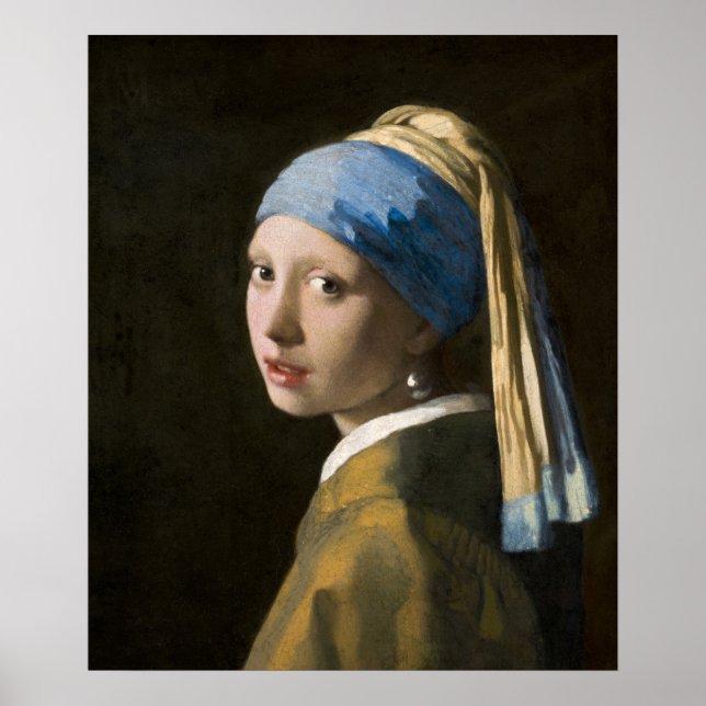 Poster Rapariga com pérolas a ouvir por Johannes Vermeer (Frente)