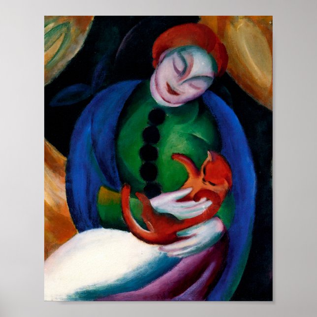 Poster Rapariga com pintura de Cat por Franz Marc (Frente)